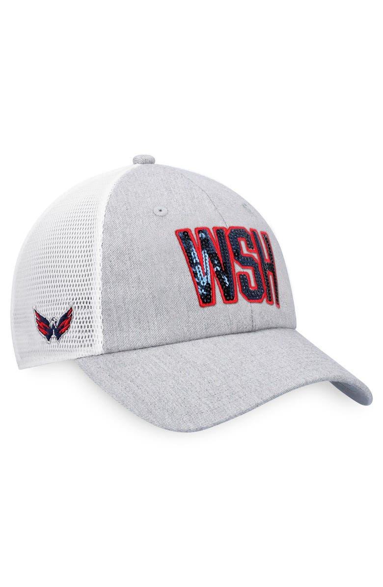 FANATICS Women's  Fanatics Branded Heather Gray/White Washington Capitals Iconic Glimmer Trucker Snapback Hat, Main, color, 