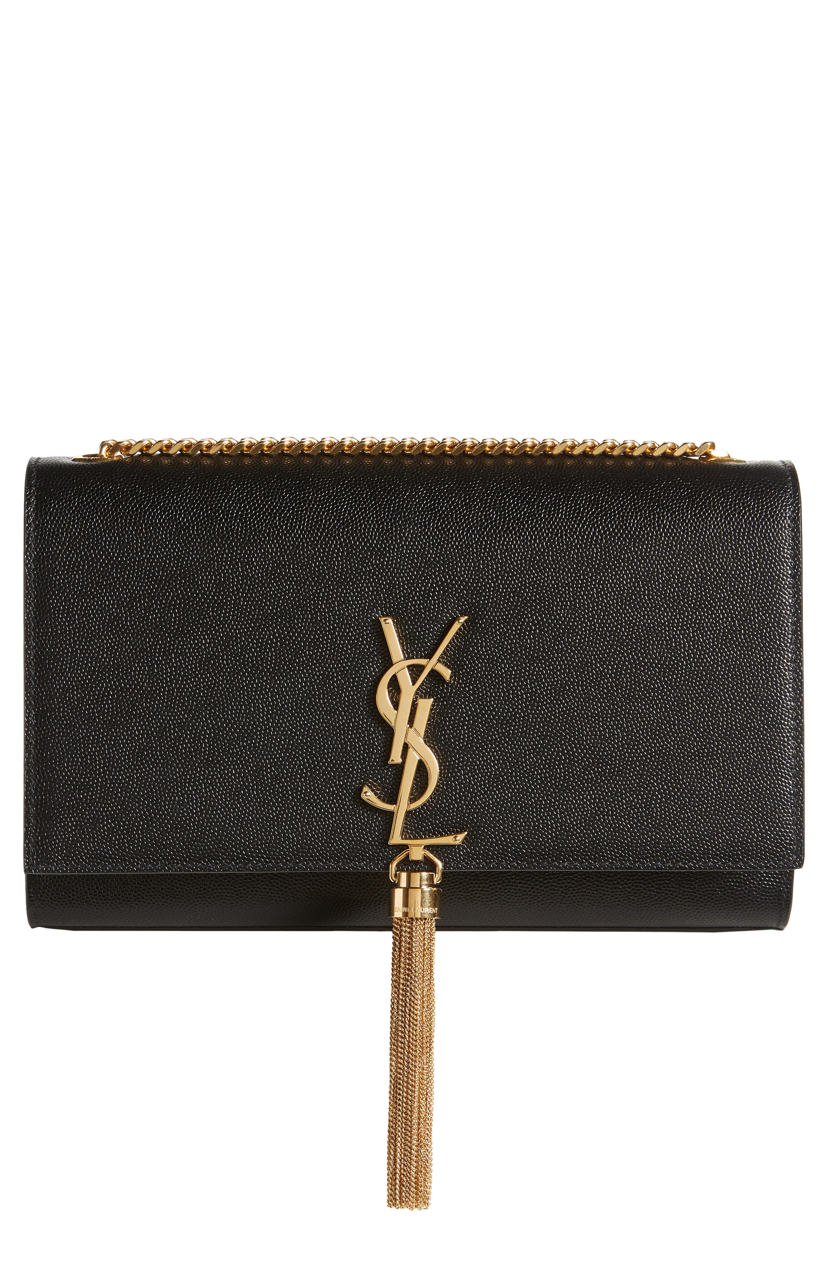 Saint Laurent Medium Kate Leather Wallet on a Chain, Main, color, 