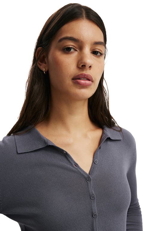 Cotton On Knit Button Polo Long Sleeve In Gray