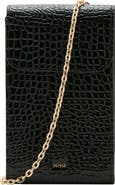 MANGO Croc Embossed Faux Leather Phone Crossbody Bag