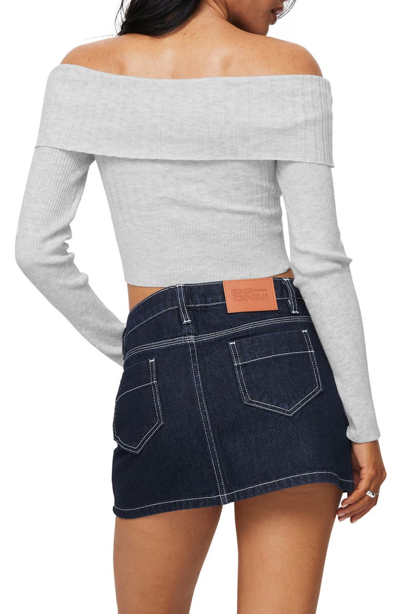 Princess Polly Tagula Off the Shoulder Mixed Rib Crop Sweater, Alternate, color, Grey