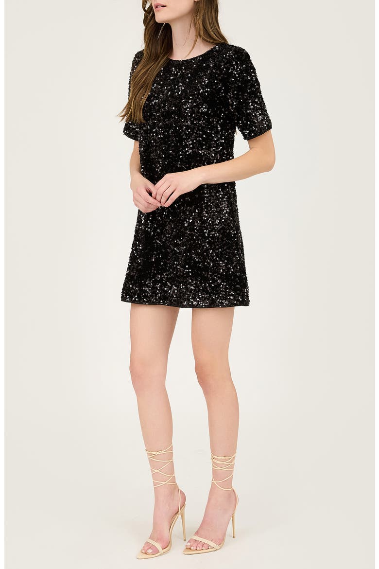 Back Bow Sequin Minidress, Alternate, color, BLACK