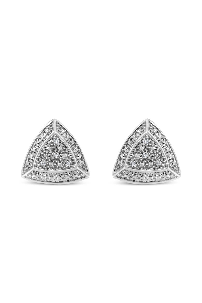 Silver Diamond-Accented Trillion Shaped 4-Stone Halo-Style Stud Earrings, Alternate, color, White