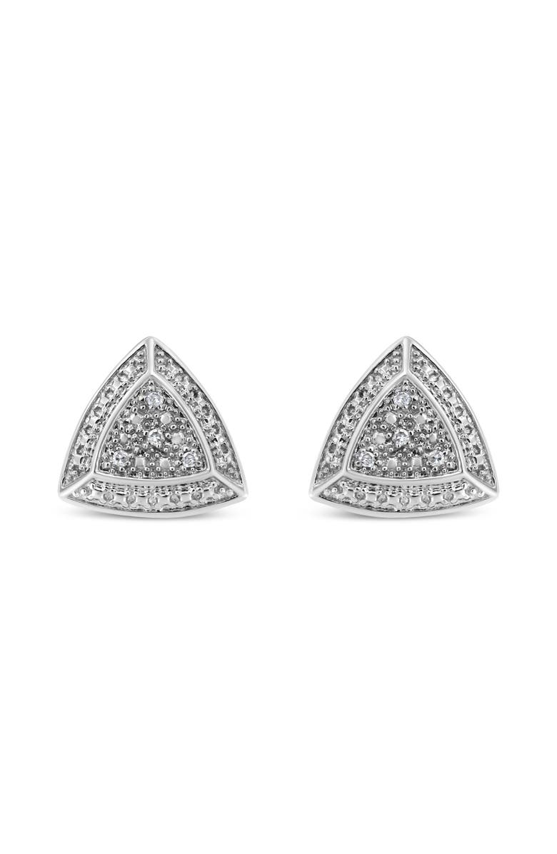 Haus of Brilliance Silver Diamond-Accented Trillion Shaped 4-Stone Halo-Style Stud Earrings, Alternate, color, White