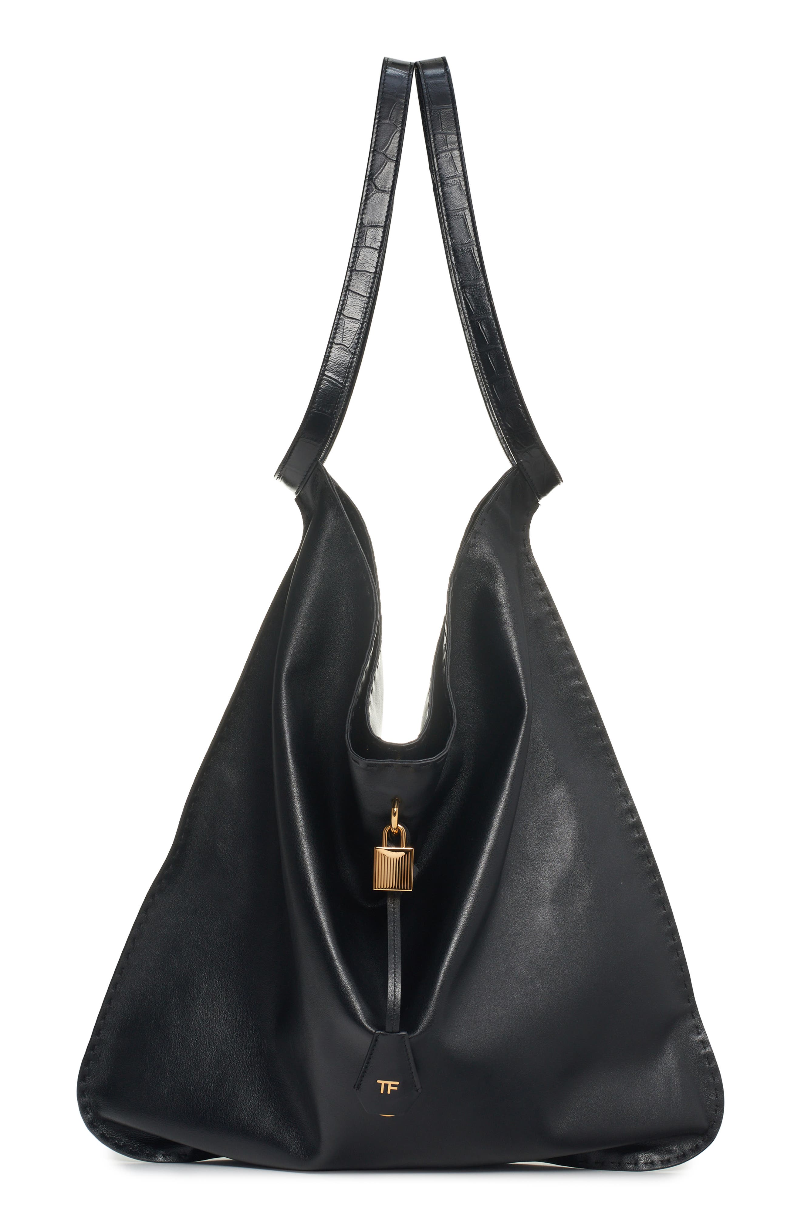 TOM FORD Large Calfskin Leather Bucket Bag, Main, color, 