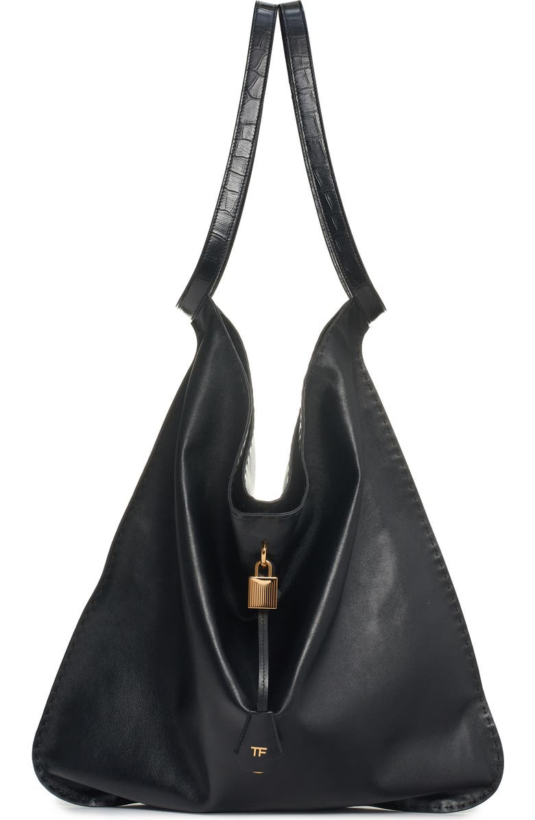 TOM FORD Large Calfskin Leather Bucket Bag, Main, color,
