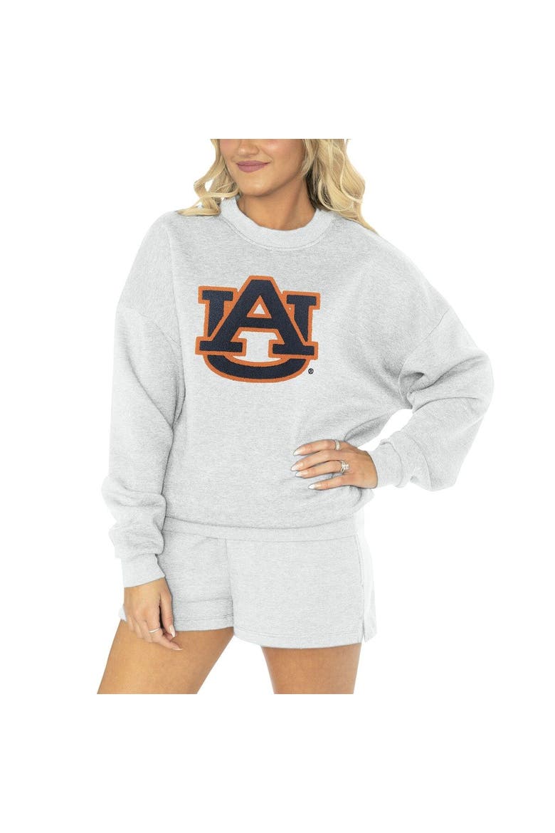 Women's Gameday Couture Ash Auburn Tigers Team Effort Pullover Sweatshirt & Shorts Sleep Set, Main, color, Ash
