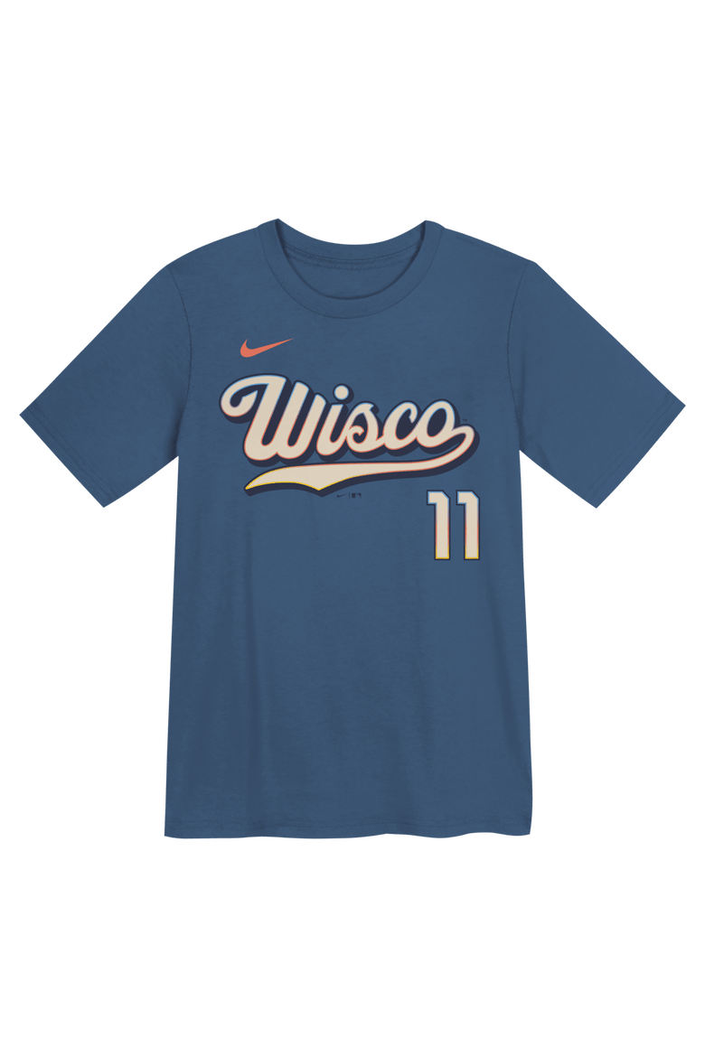 Preschool Nike Jackson Chourio Gray Milwaukee Brewers 2026 City Connect Name & Number T-Shirt, Alternate, color, Blue