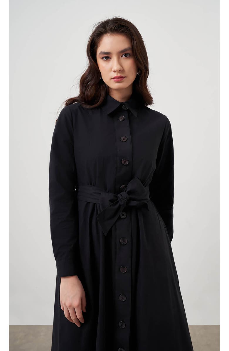 Mizalle Button Up Belted Dress, Alternate, color, Black