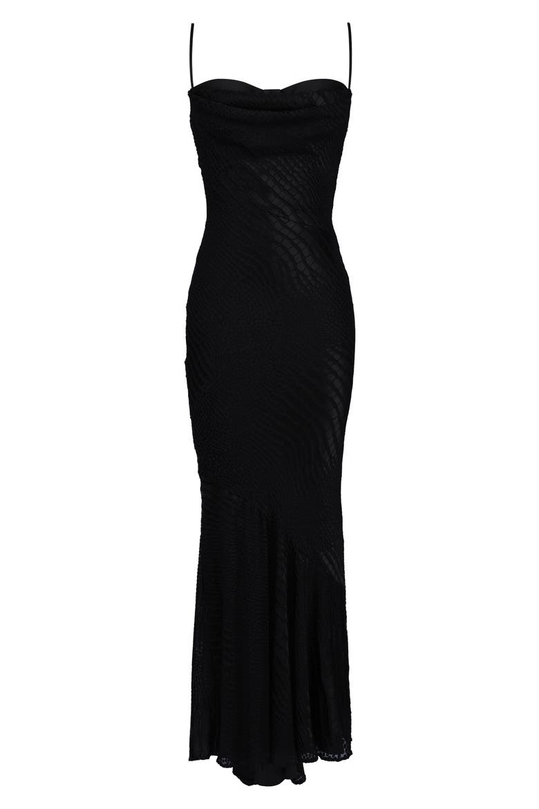 Nalani Satin Burnout Gown, Alternate, color, BLACK