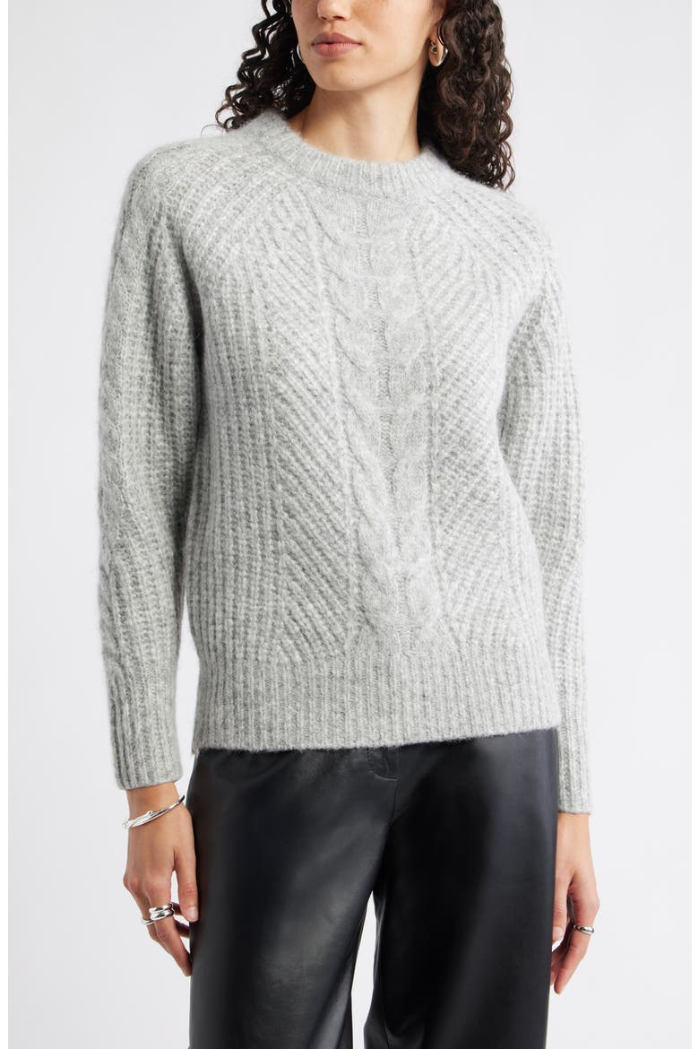 Cable Crewneck Alpaca Blend Sweater, Main, color, GREY HEATHER