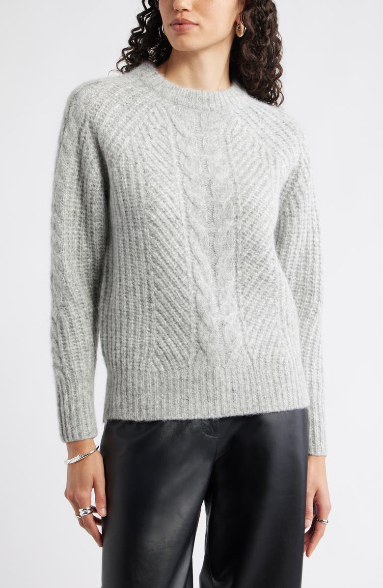 Nordstrom Cable Crewneck Alpaca Blend Sweater, Main, color, Grey Heather