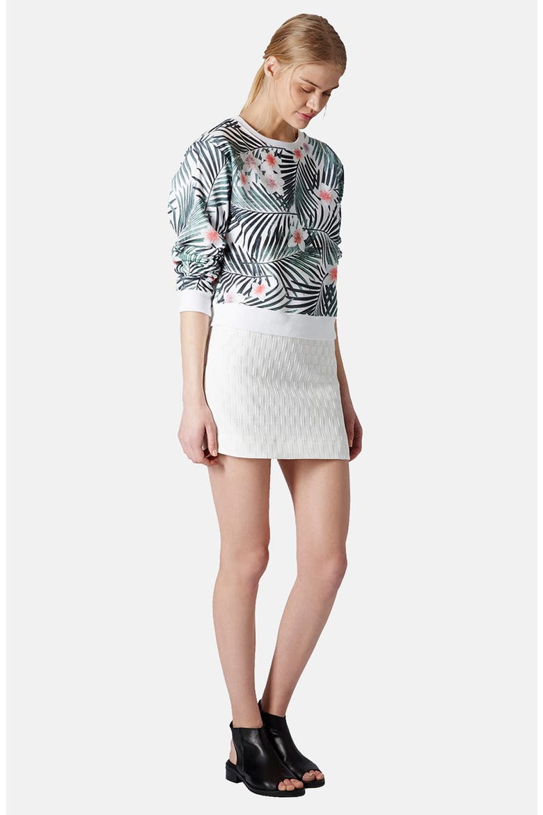 Textured Curved Hem Miniskirt, Alternate, color, IVORY