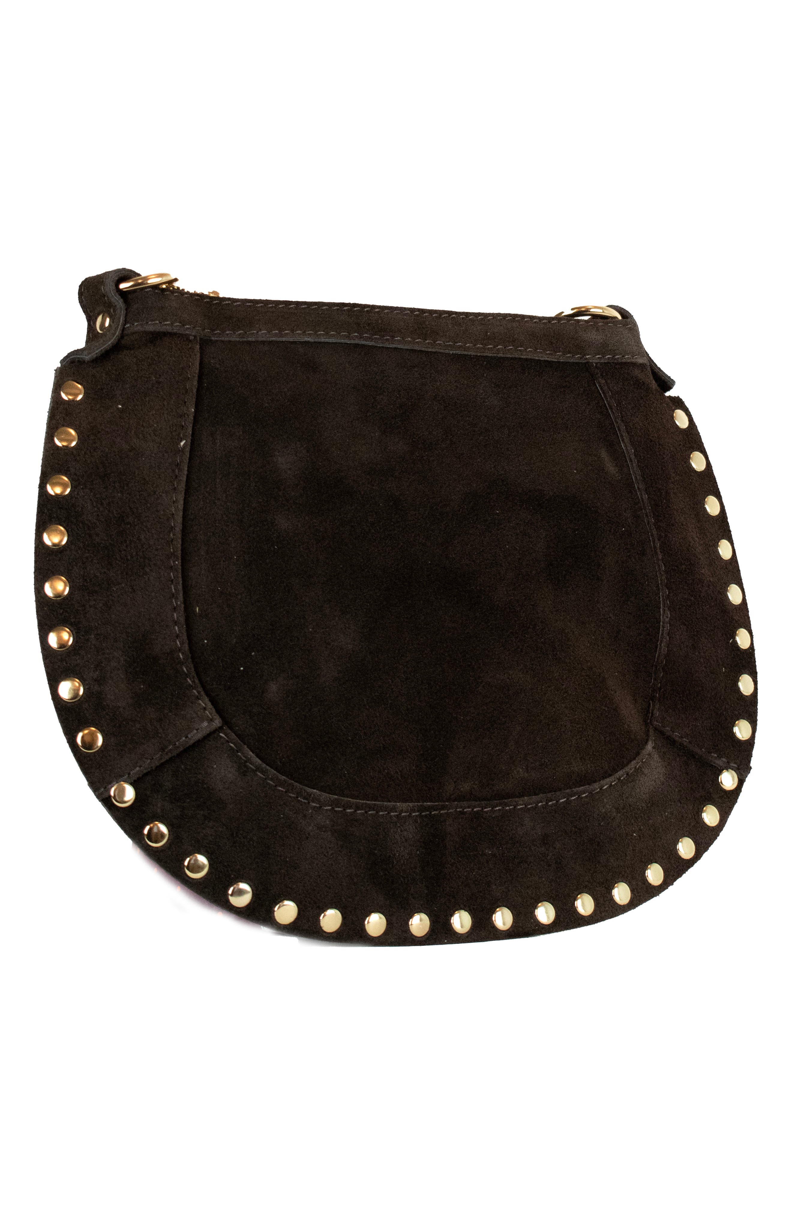 Persaman New York Adele Studded Suede Crossbody Bag, Alternate, color, Brown