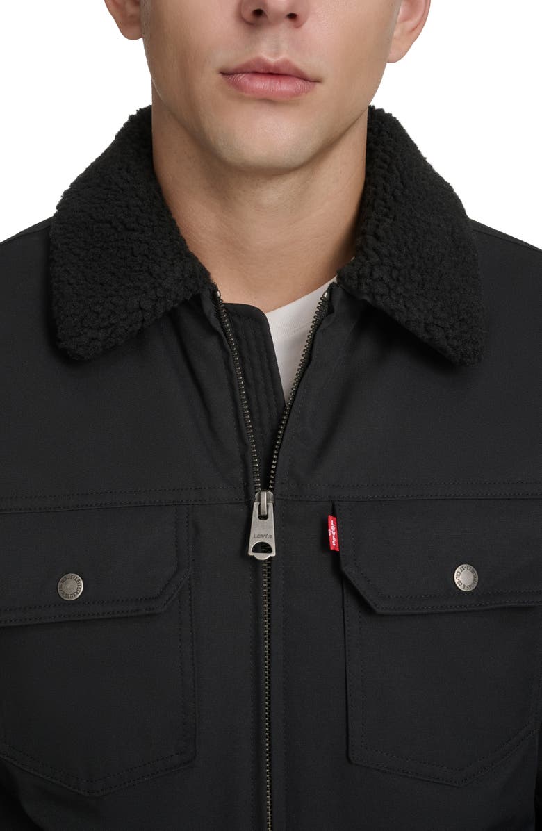 Levi's Water Resistant Faux Shearling Collar Canvas Bomber Jacket, Alternate, color, Black