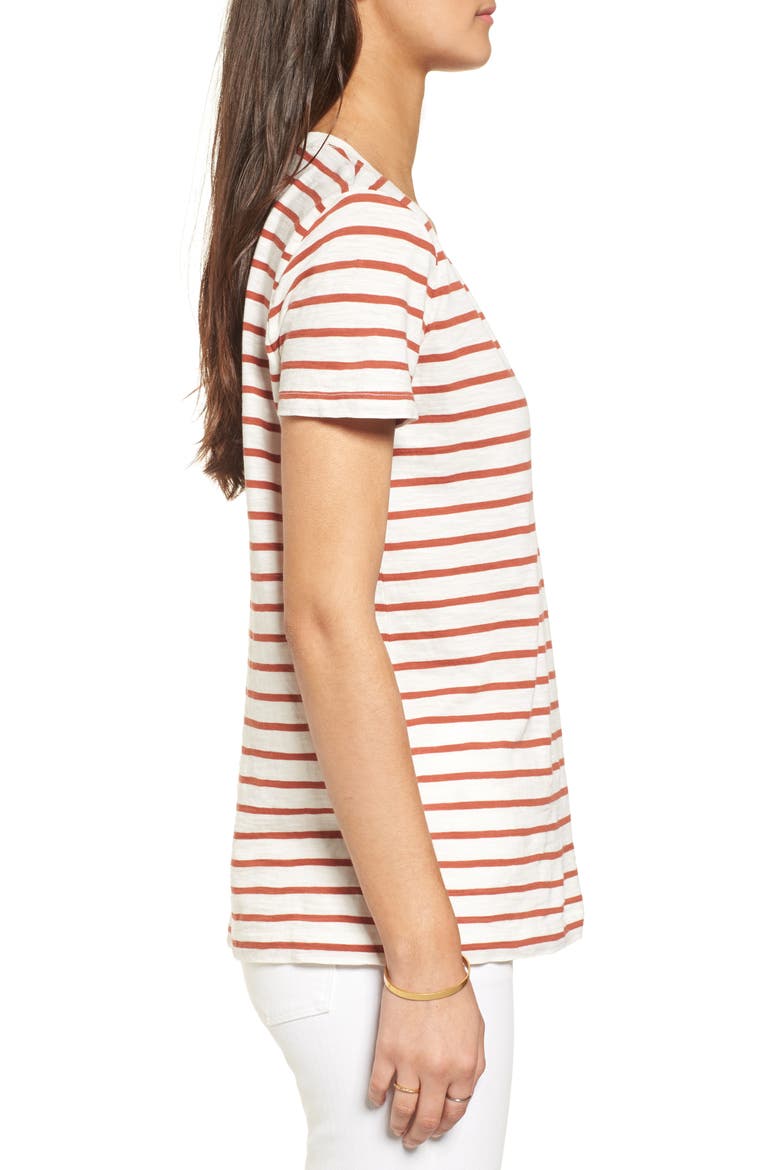 Whisper Cotton Stripe V-Neck Tee, Alternate, color, BURNT EMBER
