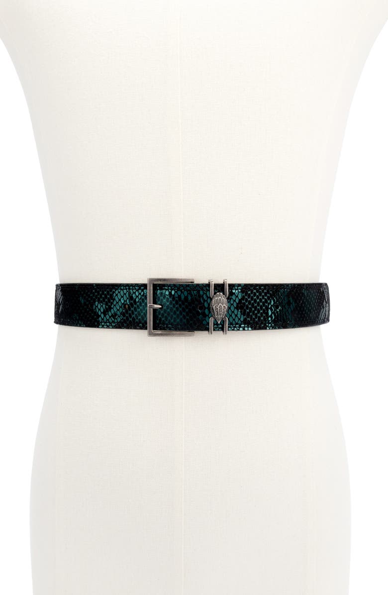 Kurt Geiger London Shoreditch Snakeskin Embossed Leather Belt, Alternate, color, Green Multi
