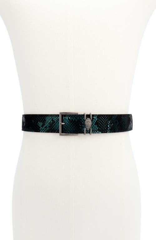 Kurt Geiger London Shoreditch Snakeskin Embossed Leather Belt In Black