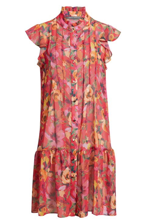 Floral Print Pleated Ruffle Hem Dress