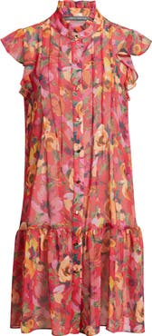 Julia Jordan Floral Print Pleated Ruffle Hem Dress