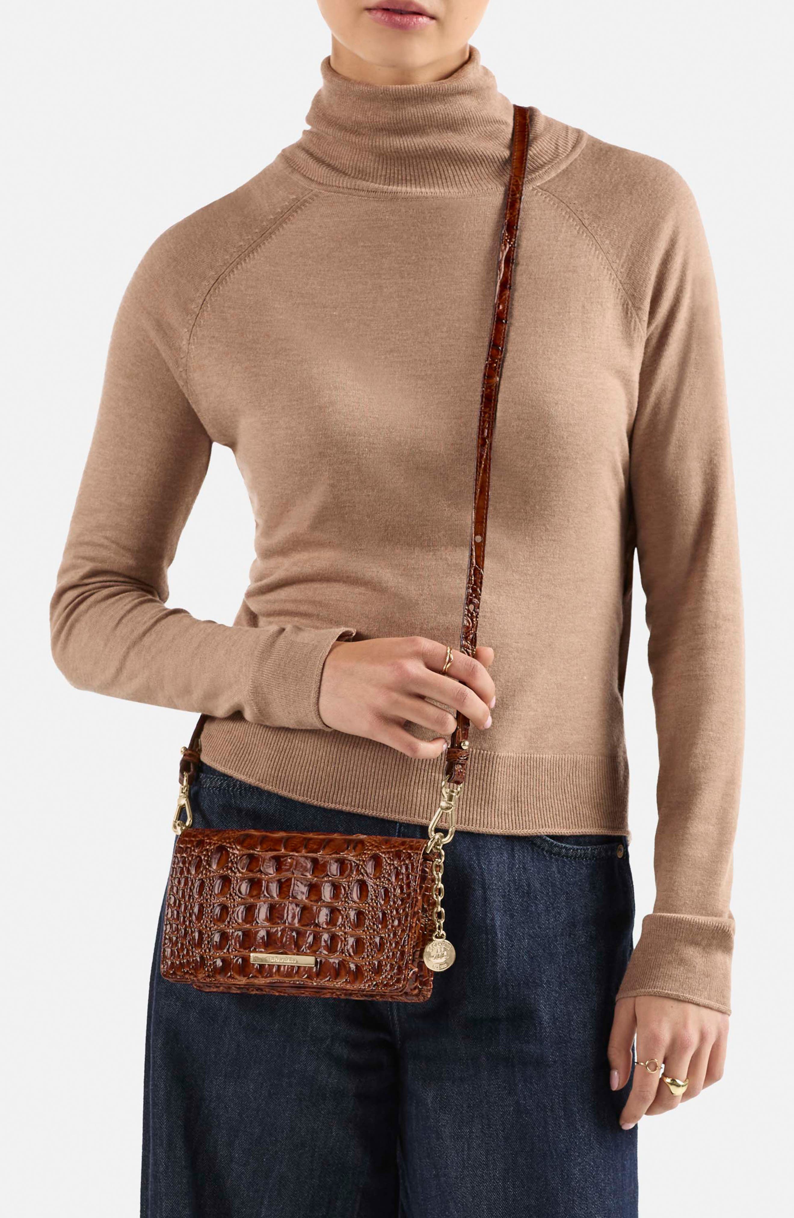 Brahmin Minuette Croc Embossed Leather Crossbody Bag, Alternate, color, Black