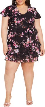City Chic Serene Floral Tie Waist Minidress