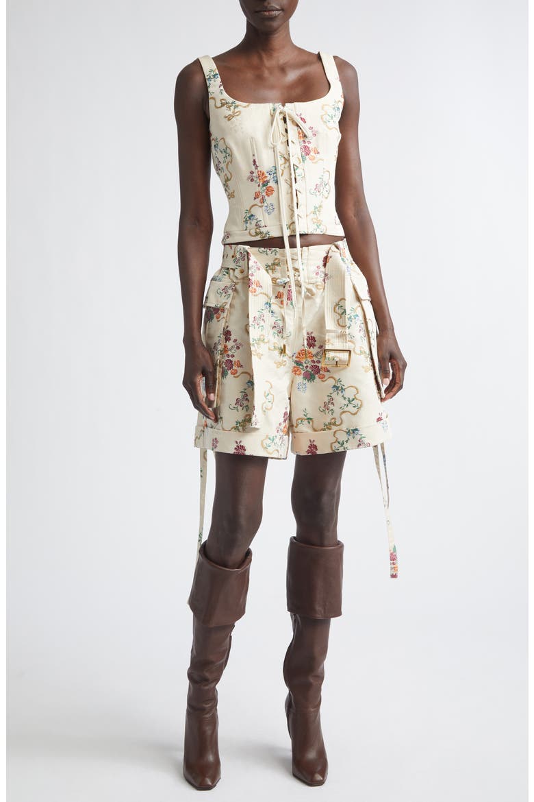 Distressed Floral Corset Top, Alternate, color, IVORY MULTICOLOUR