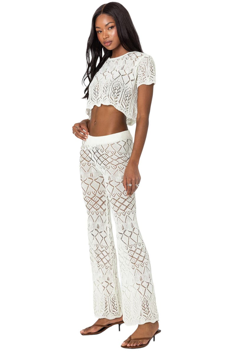 EDIKTED Fable Mixed Open Stitch Cotton Blend Pants, Alternate, color, Cream