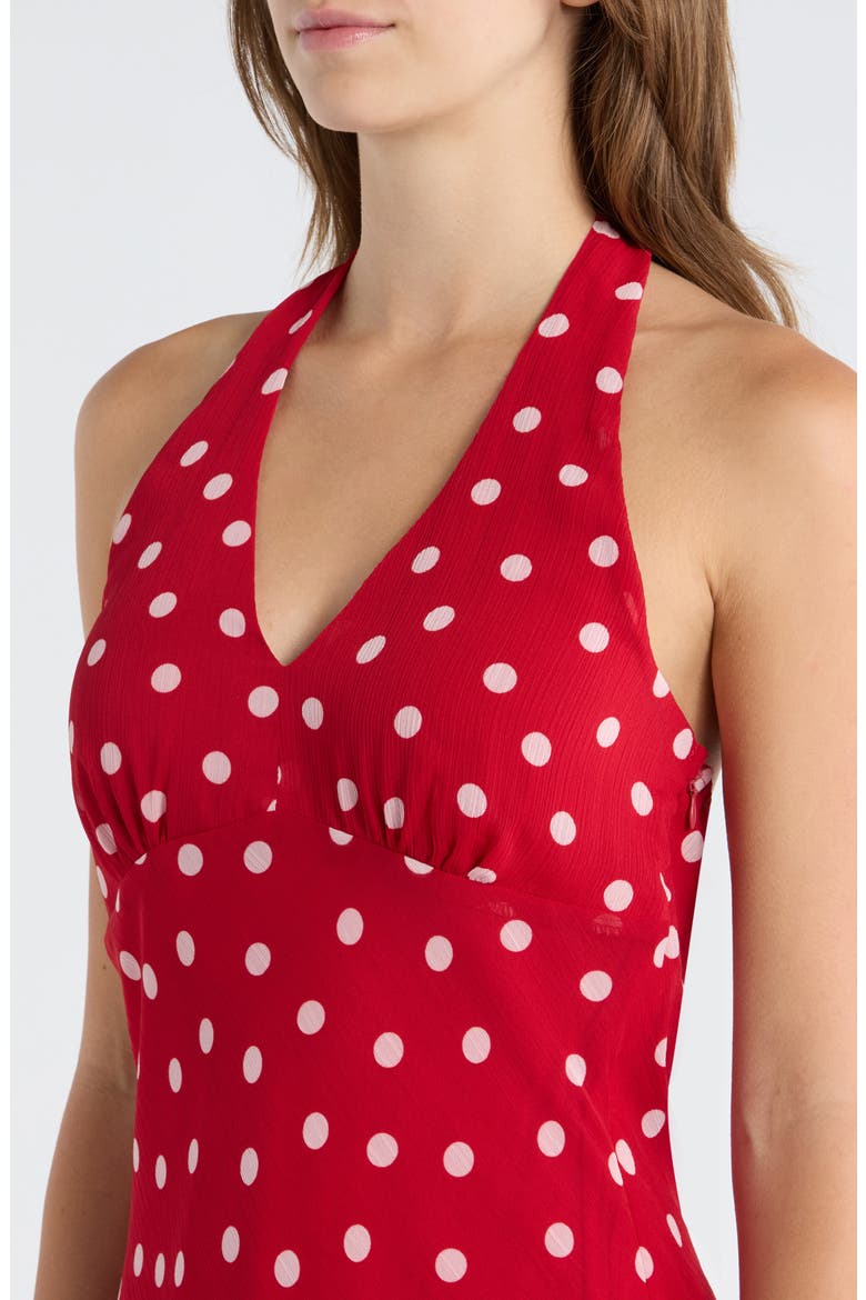 Polka Dot Halter Neck Minidress, Alternate, color, RED PINK DOT