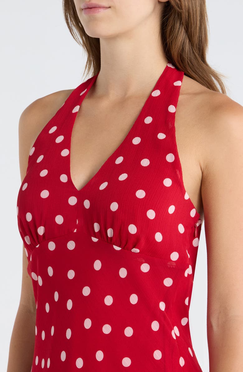 All in Favor Polka Dot Halter Neck Minidress, Alternate, color, Red Pink Dot