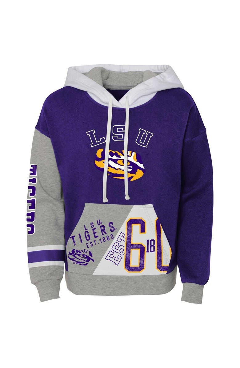Outerstuff Girls Youth Purple LSU Tigers True Fan Soft Fleece Pullover Hoodie, Alternate, color,
