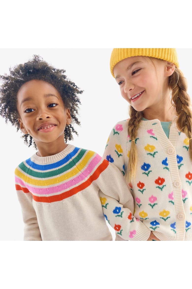Kids Cardigan In Fall Florals, Alternate, color, Oat Rainbow Blooms