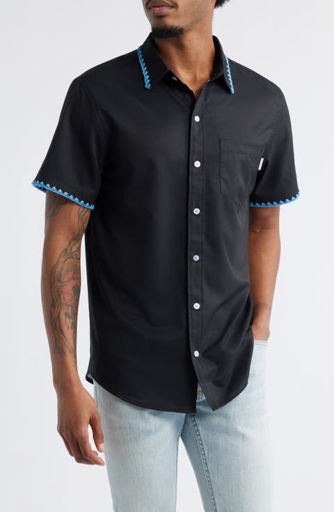 Weekend Crochet Trim Short Sleeve Performance Button-Up Shirt