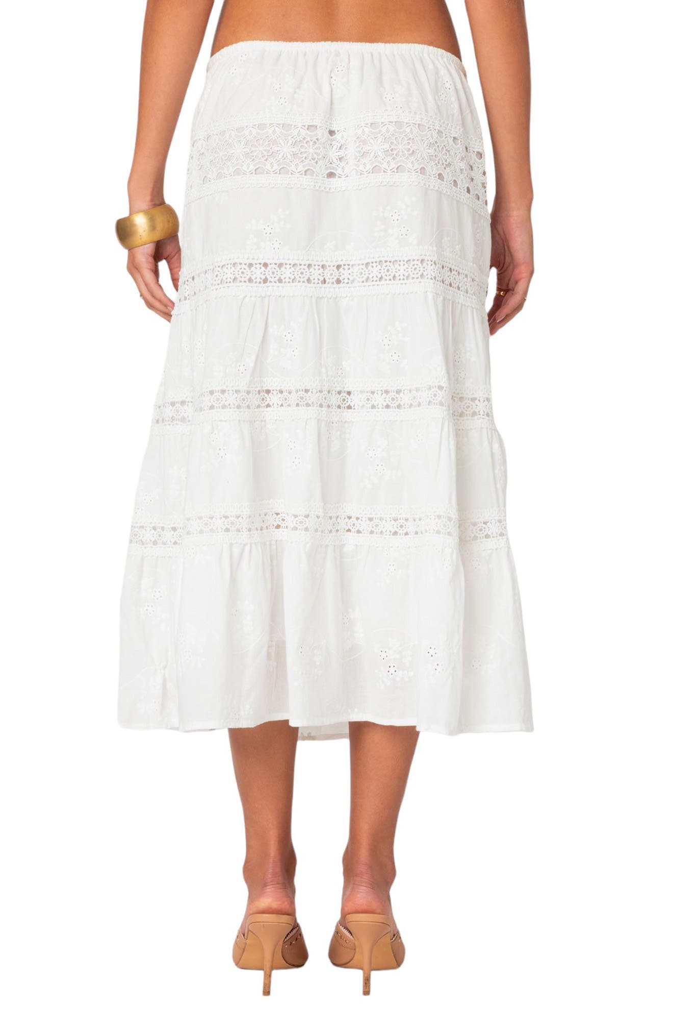 Eyelet Embroidery Cotton Midi Skirt - image 2