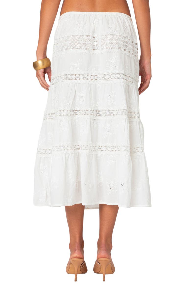 EDIKTED Eyelet Embroidery Cotton Midi Skirt, Alternate, color, White