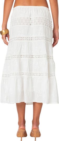 EDIKTED Eyelet Embroidery Cotton Midi Skirt | Nordstrom