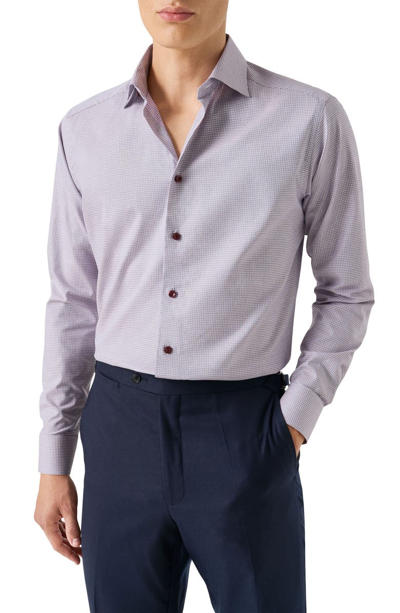 Eton Contemporary Fit Microcheck Crease Resistant Cotton Dobby Dress Shirt, Main, color, Medium Red