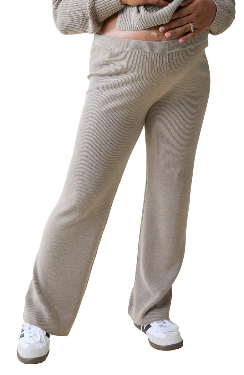 Ingrid & Isabel<sup>®</sup> Easy Rib Over the Bump Maternity Sweater Pants, Main, color, Taupe