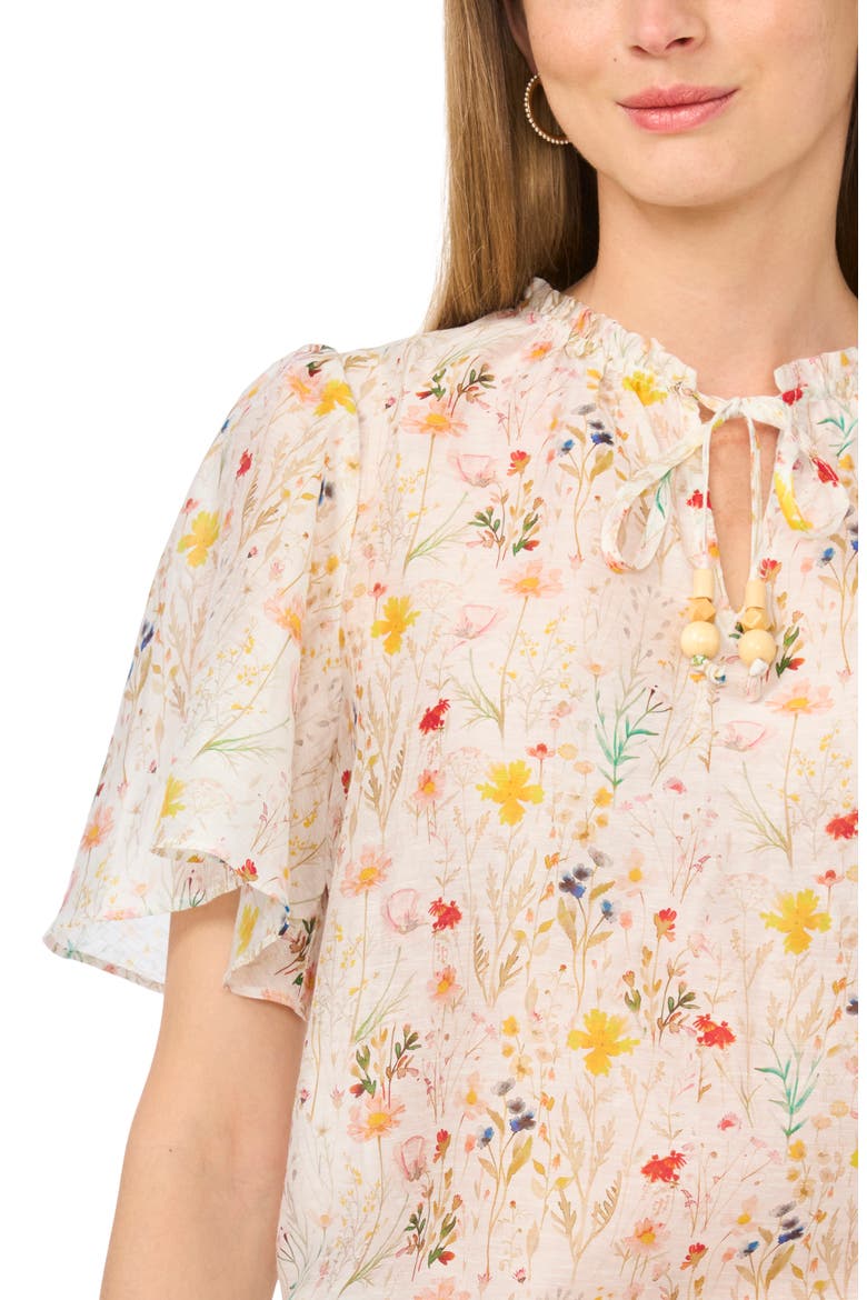 Tie Neck Flutter Sleeve Top, Alternate, color, ULTRA WHITE