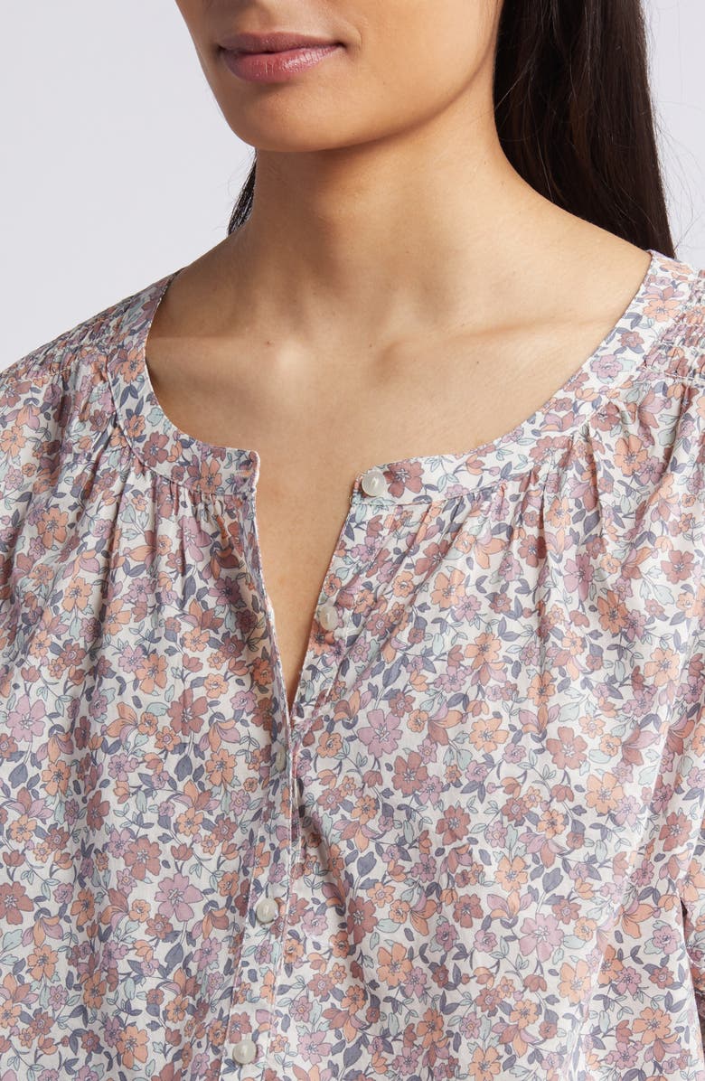 Lucky Brand Floral Print Cotton Peasant Top, Alternate, color, Pink Multi