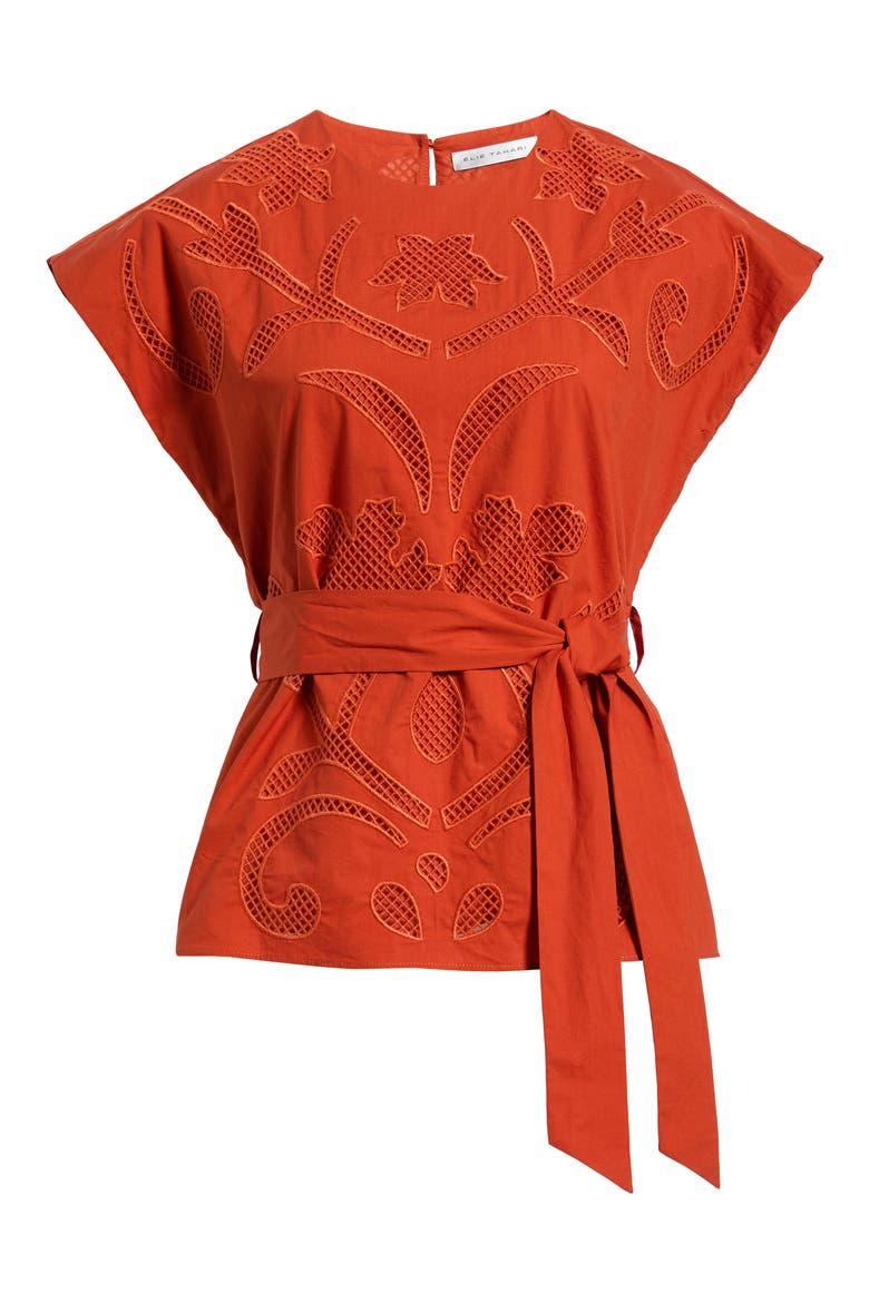 The Camila Lace Detail Cotton Top, Alternate, color, MOROCCAN RED