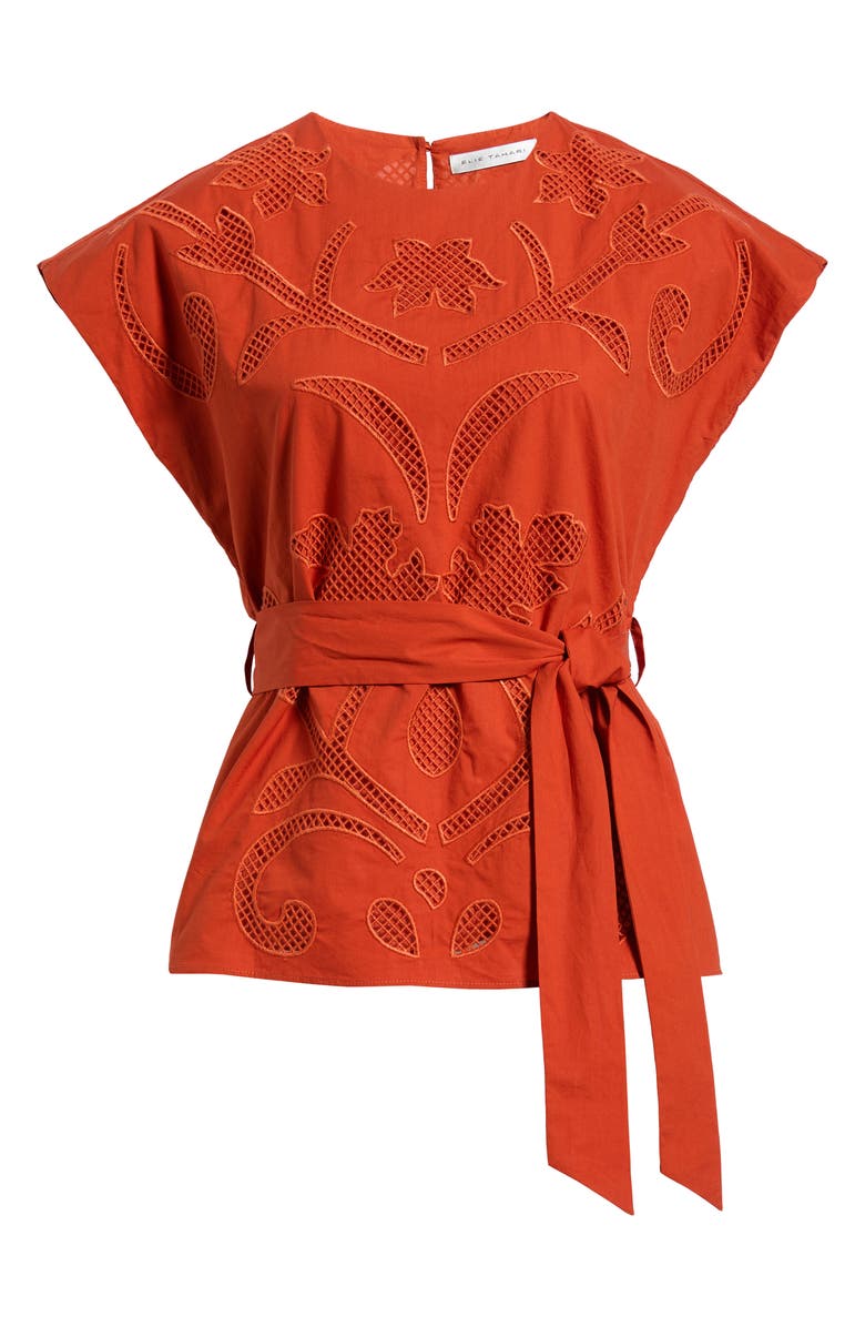 Elie Tahari The Camila Lace Detail Cotton Top, Main, color,