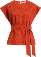 Elie Tahari The Camila Lace Detail Cotton Top