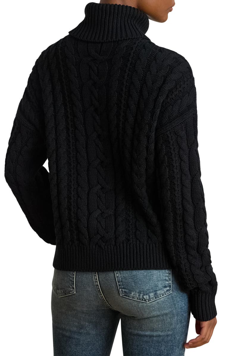 Lauren Ralph Lauren Turtleneck Cable Knit Sweater, Alternate, color, Black