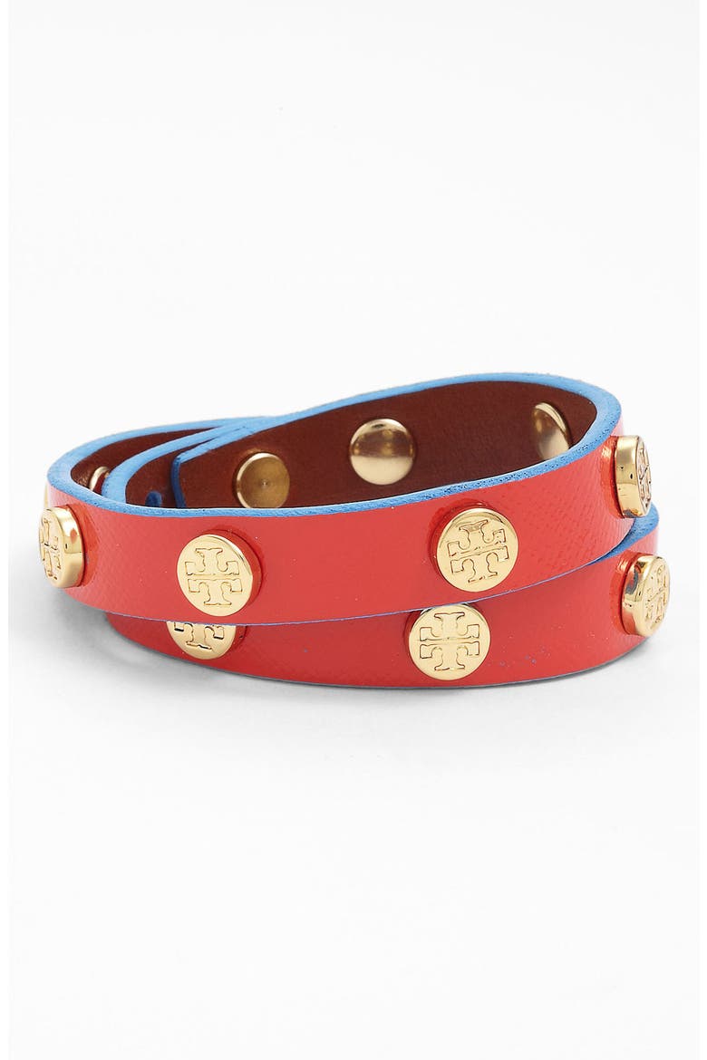 Logo Double Wrap Bracelet, Main, color, POPPY RED/ TAHITIAN BLUE/ GOLD