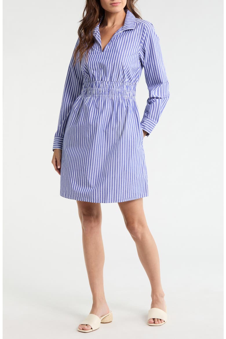 Sunlit Stripe Long Sleeve Shirtdress, Main, color, BOLD BLUE