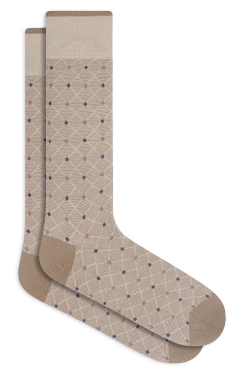 Diamond Grid Mercerized Cotton Blend Dress Socks