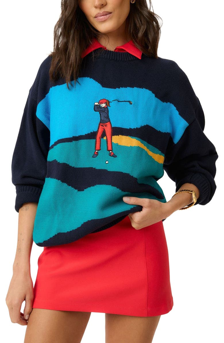 Goldie Byrd Golf Scene Sweater, Alternate, color, Blue