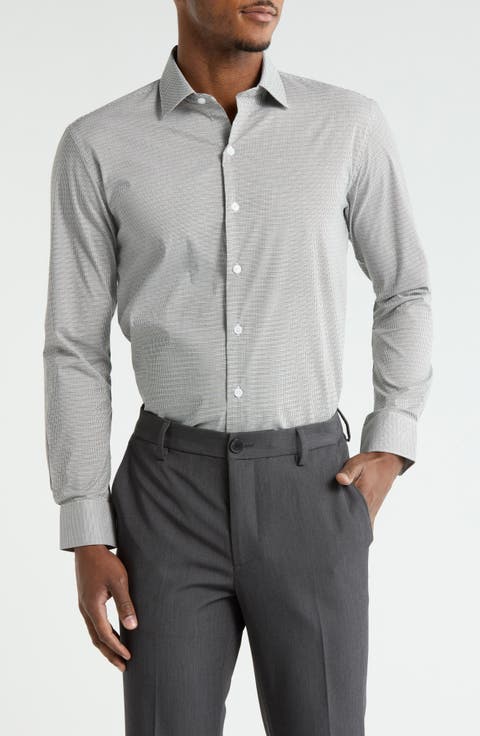 Slim Fit Geometric Print Stretch Dress Shirt