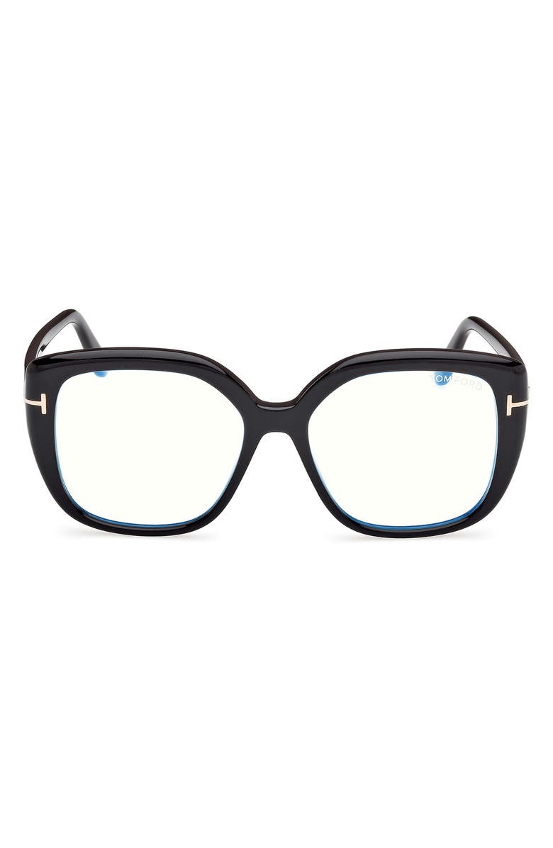 TOM FORD 53mm Square Blue Light Blocking Optical Glasses, Main, color, Black/ Eco/ Blue Block Lenses